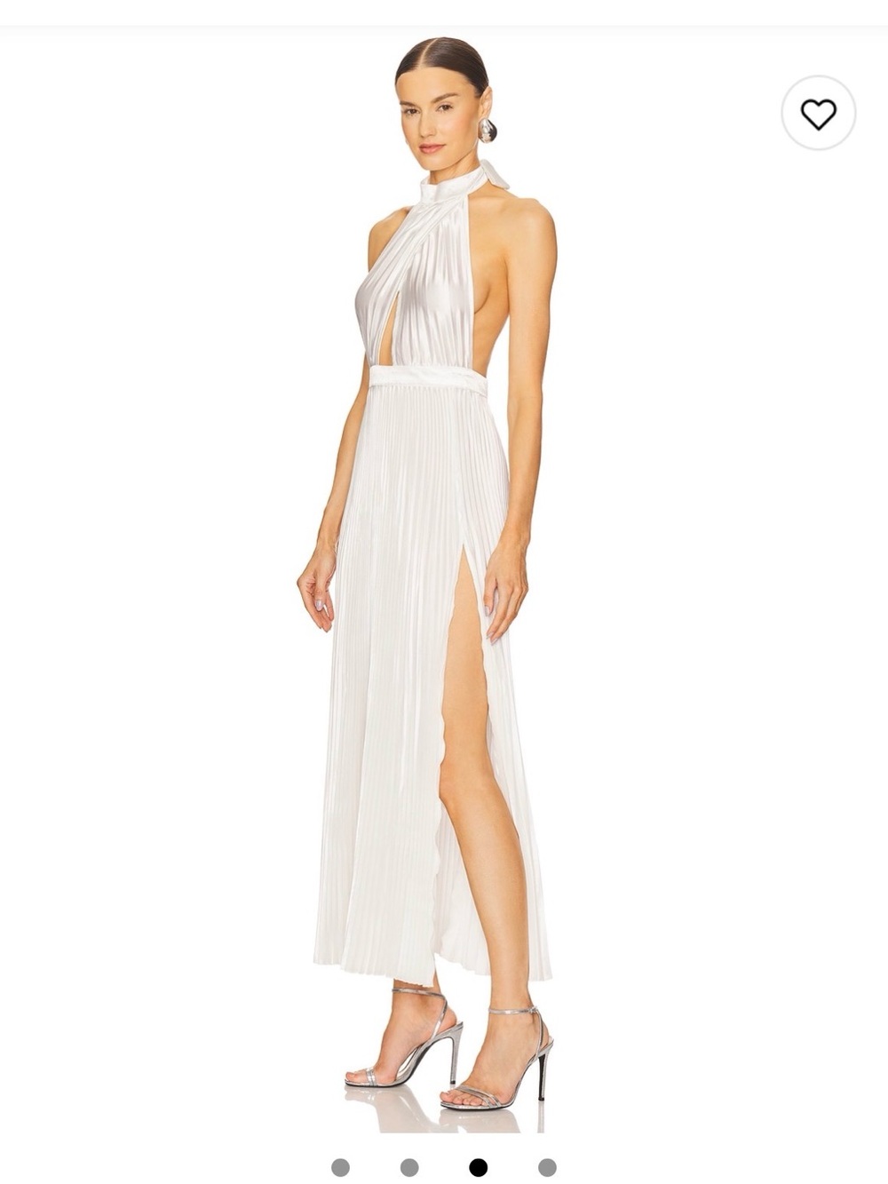 One-Shoulder White Pleated Maxi Dress with High Side Slit